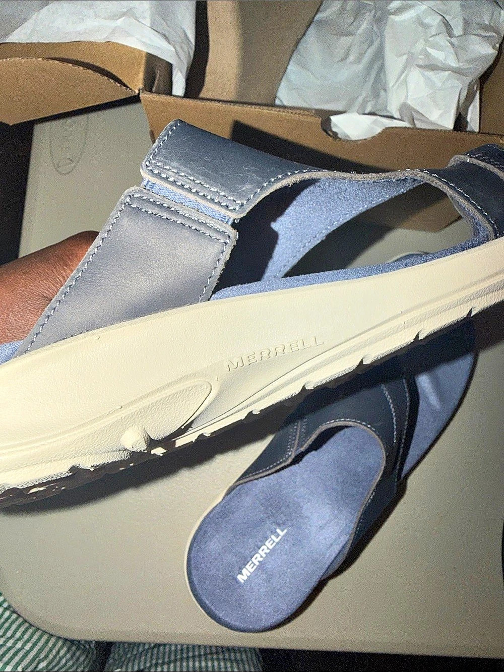 Merrell District 4 Luxe Slide Sandals Blue Black Leather-Like US 10 NWT - Picture 7 of 8
